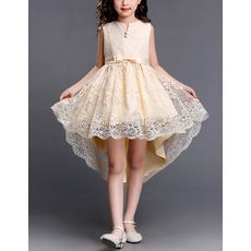 High-Low Short Lace Little Girls Party Dresses with Bows