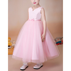 Custom Ball Gown Sleeveless Tea Length Satin Organza Flower Girl Dress