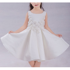 Custom A-Line Knee Length Satin Flower Girl Dresses with Appliques
