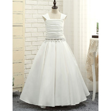 Inexpensive A-Line Long Satin Flower Girl/ First Communion Dresses