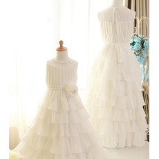 Cute Long Chiffon Layered Skirt Flower Girl/ First Communion Dresses