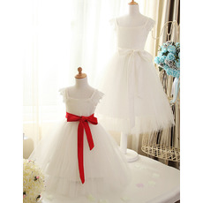Stunning A-Line Square Satin Organza Flower Girl Dresses with Sashes