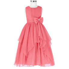 Custom Ball Gown Tea Length Chiffon Little Girls Party Dresses