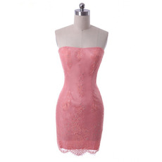 Custom Sheath Strapless Short Satin Embroidery Homecoming Dresses