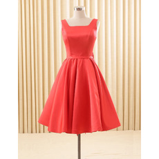 Elegant A-Line Square Knee Length Satin Homecoming/ Party Dresses