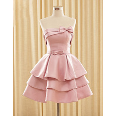 New Strapless Short Satin Layered Skirt Homecoming Dresses