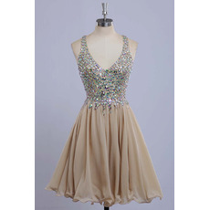 Custom V-Neck Mini/ Short Chiffon Rhinestone Homecoming Dresses