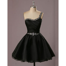 A-Line One Shoulder Short Black Homecoming Dresses