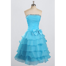 Custom Strapless Knee Length Chiffon Layered Skirt Homecoming Dresses