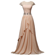 Floor Length Chiffon Mother Dresses with Short Sleeves
