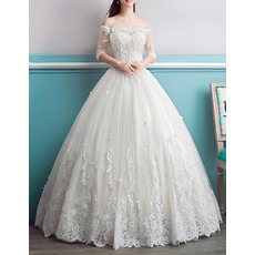 Affordable Ball Gown Off-the-shoulder Wedding Dress with Half Sleeves