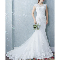 New Mermaid Sleeveless Court Train Organza Wedding Dresses