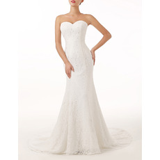 Sexy Sheath Sweetheart Sleeveless Sweep Train Lace Wedding Dresses