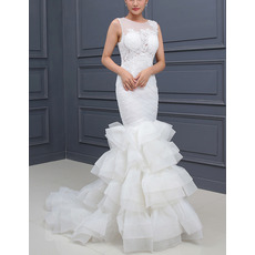 Sheath Sleeveless Sweep Train Layered Skirt Wedding Dresses