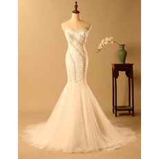 Affordable Mermaid Sweetheart Long Lace Bodice Wedding Dresses