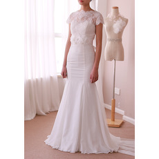 Vintage Sheath Sweep Train Chiffon Wedding Dresses with Short Sleeves