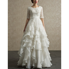 Affordable Chiffon Layered Skirt Wedding Dresses with Half Sleeves