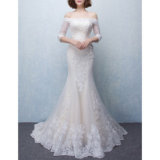 Custom Mermaid Long Organza Wedding Dresses with 3/4 Long Sleeves