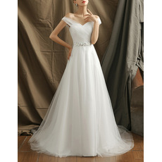Affordable Sweetheart Sweep Train Organza Wedding Dresses with Straps