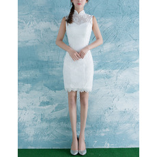Custom Sheath Mandarin Collar Sleeveless Mini Lace Wedding Dresses