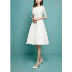 Vintage A-Line Short Lace Reception Wedding Dresses with Half Sleeves