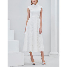Mandarin Collar Tea Length Lace Skirt Wedding Dresses
