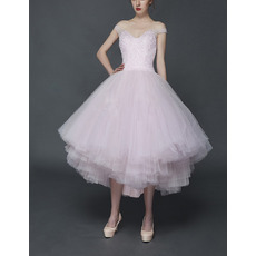 Affordable Ball Gown Off-the-shoulder Tea Length Wedding Dresses