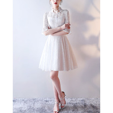 Casual Short Lace Reception Wedding Dresses with Half Bell Sleeves