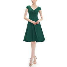 Vintage V-Neck Knee Length Chiffon Bridesmaid Dress with Short Sleeves