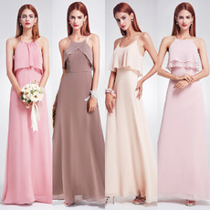 Spaghetti Straps Floor Length Chiffon Bridesmaid Dresses