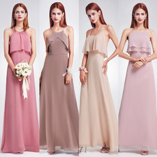 Elegant Spaghetti Straps Floor Length Chiffon Bridesmaid Dresses