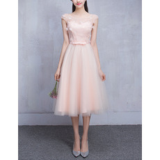 Custom A-Line Sleeveless Knee Length Satin Tulle Bridesmaid Dresses