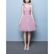 Elegant A-Line One Shoulder Short Satin Tulle Bridesmaid Dresses