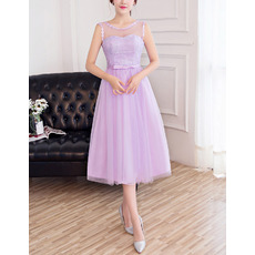 Discount Sleeveless Tea Length Tulle Satin Bridesmaid Dresses