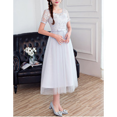 Tea Length Bridesmaid Dresses with Short Sleeves
