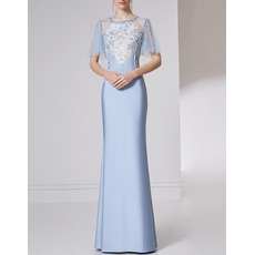 Inexpensive Long Satin Embroidery Evening Dresses with Short Sleeves
