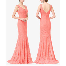 Custom V-Neck Sleeveless Floor Length Lace Evening/ Prom Dresses
