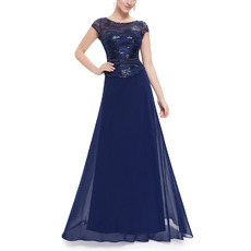 Elegant Floor Length Two-Piece Evening Dresses with Cap Sleeves