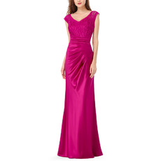 Custom Sheath V-Neck Floor Length Satin Lace Evening/ Prom Dresses
