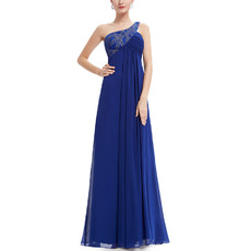 Custom Empire One Shoulder Floor Length Chiffon Evening Dresses