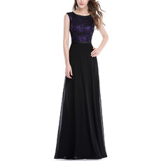 Inexpensive Sleeveless Floor Length Chiffon Lace Evening Dresses