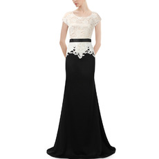 Elegant Lace Chiffon Two-Piece Evening Dresses with Short Sleeves