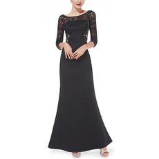 New Satin Lace Black Evening Dresses with 3/4 Long Sleeves