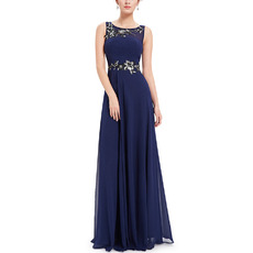 2018 Style Sleeveless Floor Length Chiffon Applique Evening Dresses