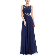 Sleeveless Floor Length Chiffon Applique Evening Dresses