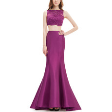 New Trumpet Floor Length Lace & Satin Two-Piece Evening Dresses