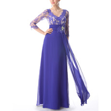 Formal Long Lace Chiffon Evening Dresses with 3/4 Long Sleeves