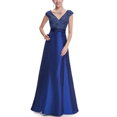 A-Line V-Neck Floor Length Taffeta Evening Dresses