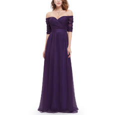 Elegant Sweetheart Floor Length Chiffon Evening Dress with Half Sleeves