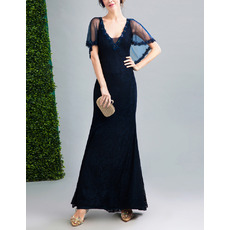 Elegant Sheath V-Neck Floor Length Lace Evening Dress with Shawl